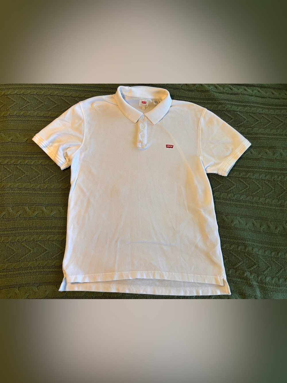 Levi's Men's White Solid Knit Logo Polo Shirt Short Sleeve Button Size L